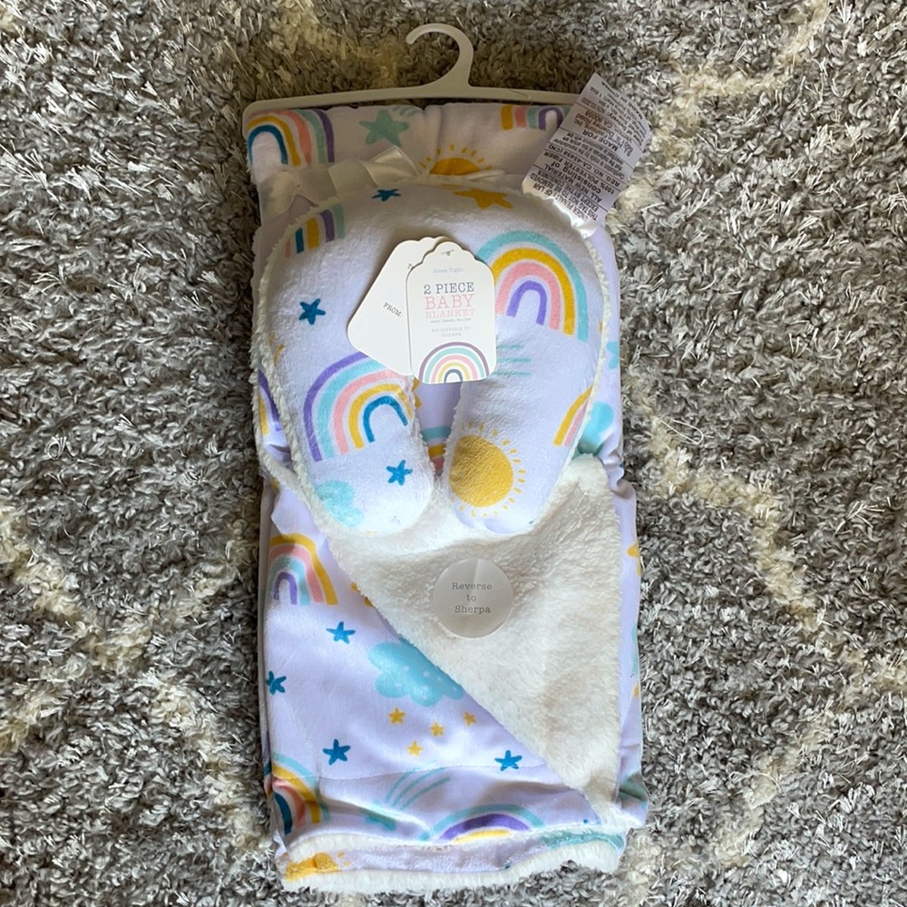 Reversible Baby Blanket with Travel U-Pillow